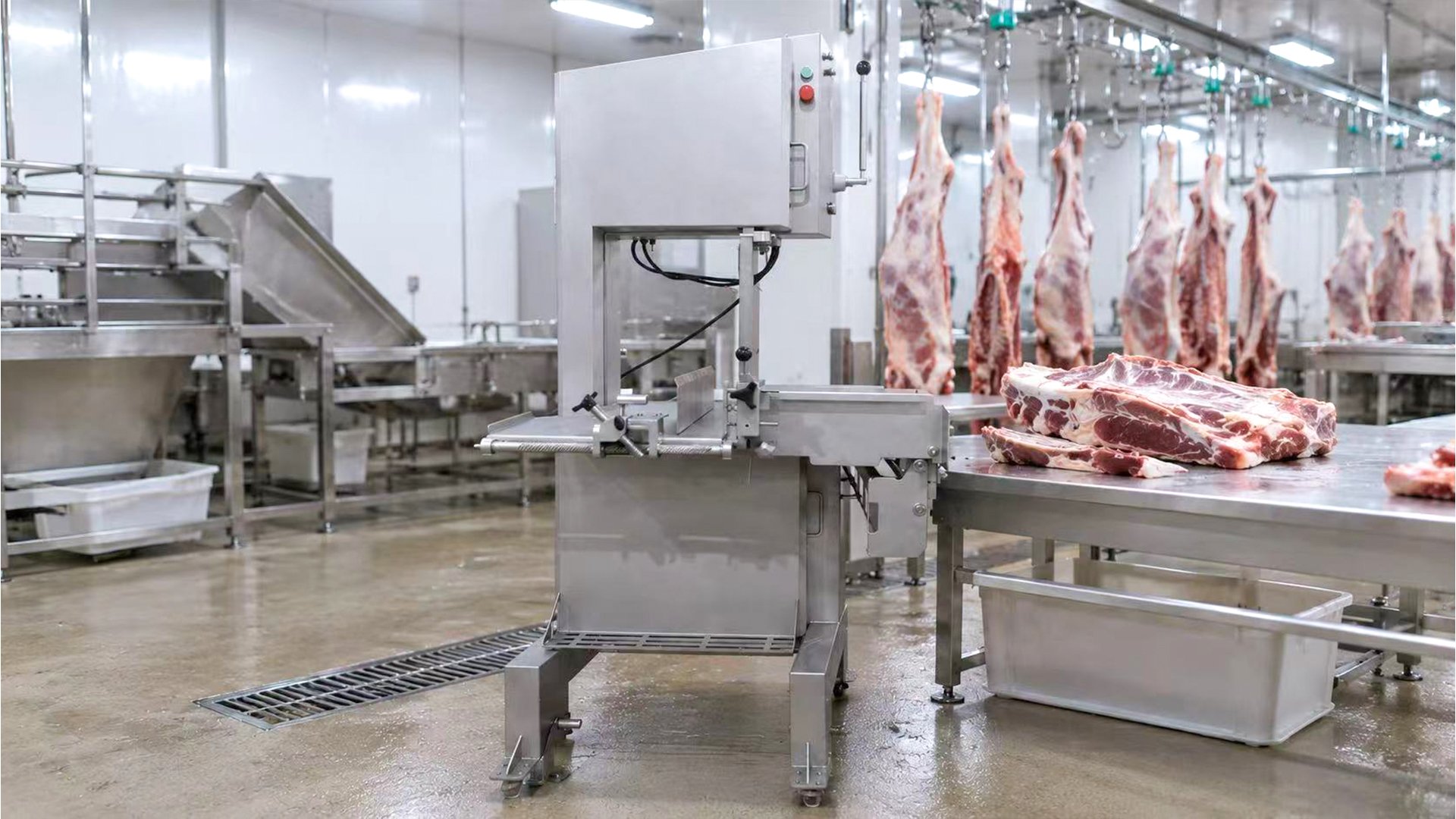 Henger Global meat bone saw machine application in slaughterhouse cutting room